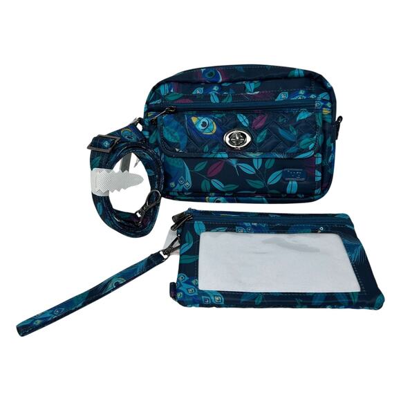 Lug Switch & Peekaboo Set Peacock Multi Crossbody Bag RFID Detachable Pouch Blue - Picture 3 of 16